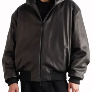 Oversized Padded Leather Hooded Bomber Jacket