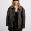 Oversized Worn-Effect Leather Jacket