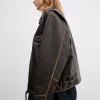 Oversized Worn-Effect Leather Jacket