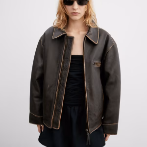 Oversized Worn-Effect Leather Jacket