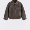 Oversized Worn-Effect Leather Jacket