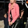 Pink Leather Gigi Hadid Biker Jacket