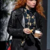 Poker Face Black Leather Natasha Lyonne Coat