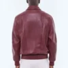 Shirt Collar Burgundy Leather Bomber Jacket
