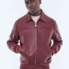 Shirt Collar Burgundy Leather Jacket
