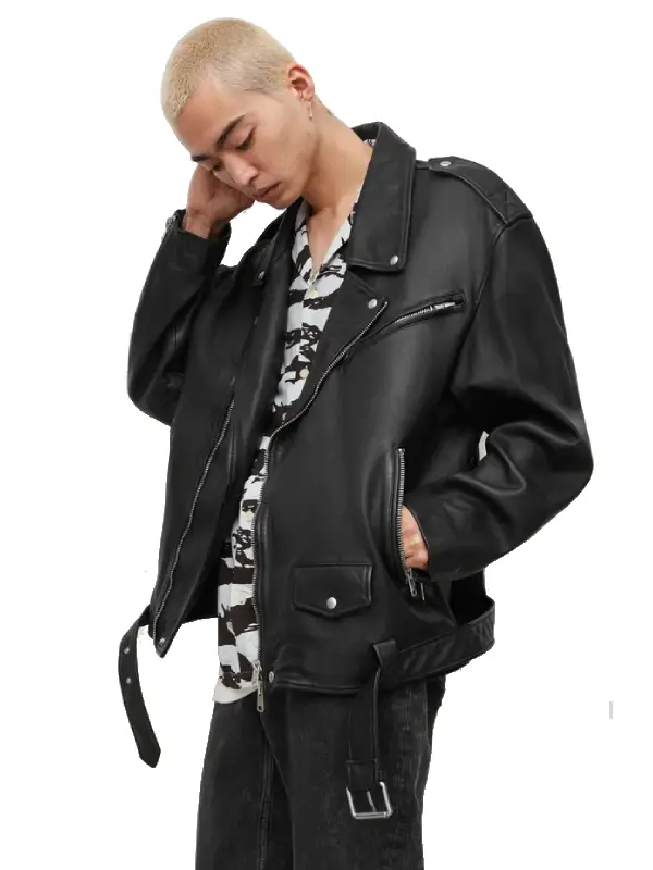 Shoga Oversized Black Leather Biker Jacket