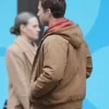 The Running Man Glen Powell Hooded Brown Jacket
