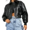 Verona Black Oversized Leather Bomber Jacket