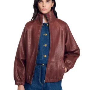 Women's Brown Oversized Crocodile Leather Jacket