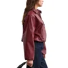 Women's Bubble Hem Burgundy Bomber Leather Jacket