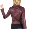Women's Burgundy Cropped Leather Motorcycle Jacket