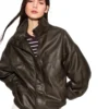 Womens Leather Effect Brown Oversized Jacket