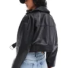 Womens Overszied Black Cropped Leather Jacket