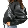 Womens Verona Oversized Black Leather Bomber Jacket