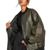 Womens Vintage Oversized Bomber Leather Jacket Grey