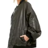 Womens Vintage Oversized Leather Bomber Jacket