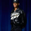 Adidem Asterisks Crocodile Cursive Black Leather Bomber Jacket