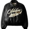 Adidem Asterisks Crocodile Cursive Leather Bomber Jacket