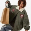 Boa Lapel Casual Green Padded Jacket