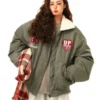 Boa Lapel Casual Padded Green Jacket