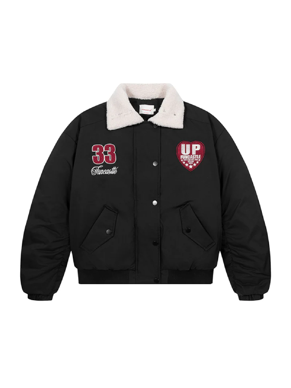 Boa Lapel Casual Padded Jacket Black