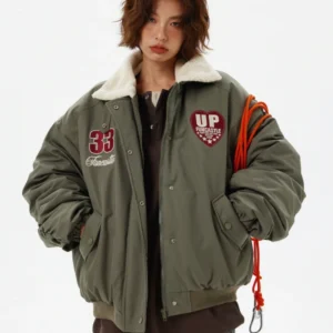 Boa Lapel Casual Padded Jacket Green