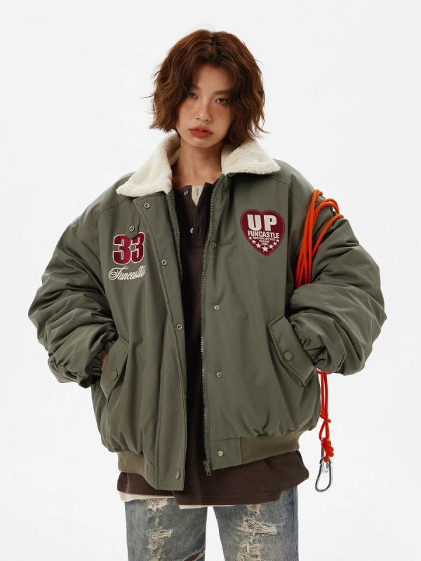 Boa Lapel Casual Padded Jacket Green