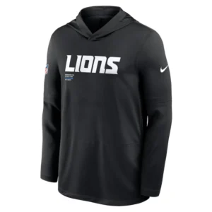 Detroit Lions Sideline Performance Long Sleeve Hoodie T-Shirt Black