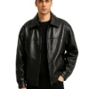 Men’s Classic Black Leather Zip-Up Jacket