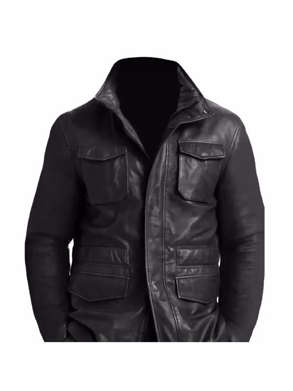 Men's M65 Field Black Real Lambskin Leather Coat Jacket
