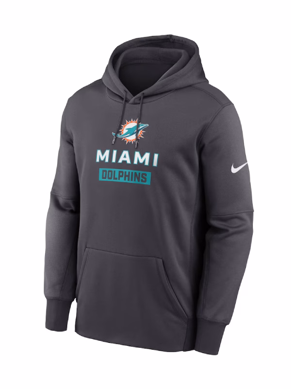 Men's Miami Dolphins Nike Anthracite Toss Sweep Performance Pullover Hoodie