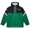 Men's Mitchell & Ness BlackGreen Philadelphia Eagles Tie Breaker Vintage Logo Lightweight Anorak Half-Zip Windbreaker Jacket