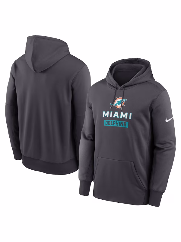 Miami Dolphins Nike Anthracite Toss Sweep Performance Hoodie Black