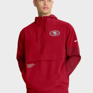 Nike San Francisco 49ers Sideline Anorak Half-Zip Hoodie Jacket Red