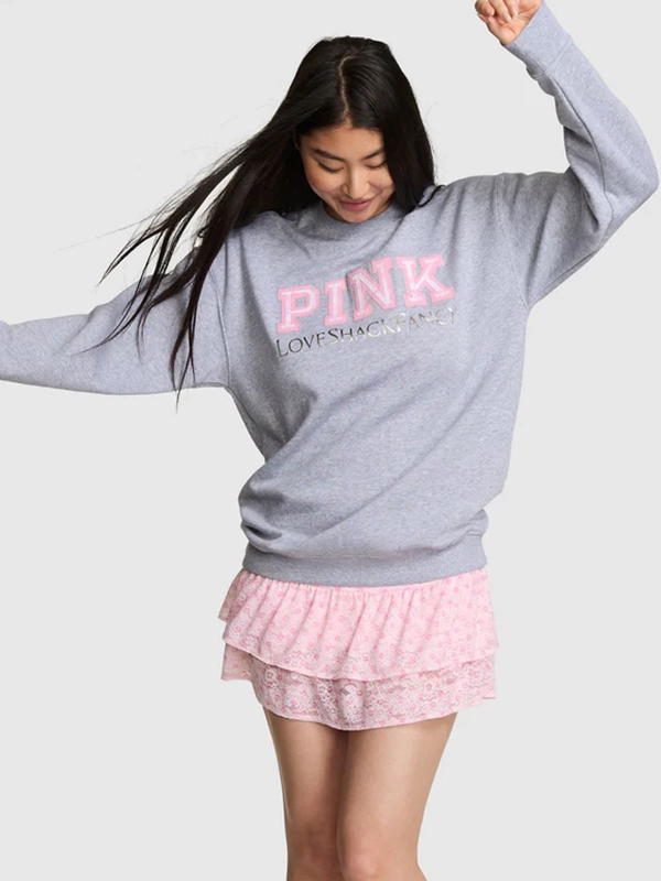 PINK x LoveShackFancy Oversized Sweatshirt Grey
