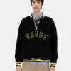 Rhude Quarter-Zip Pullover Varsity Jacket Black