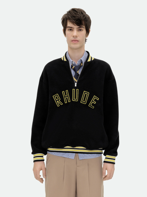 Rhude Quarter-Zip Pullover Varsity Jacket Black