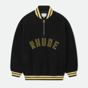 Rhude Quarter-Zip Varsity Jacket Black