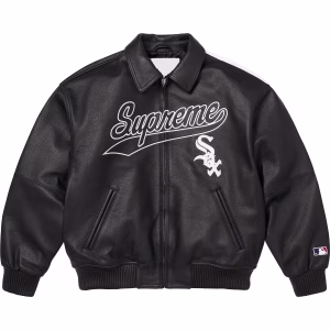 Supreme Chicago White Sox Leather Varsity Jacket Black