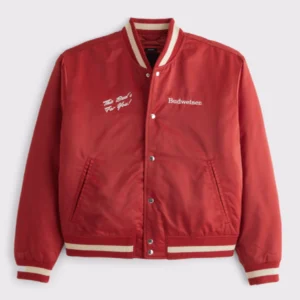 Abercrombie Budweiser Varsity Bomber Jacket Red
