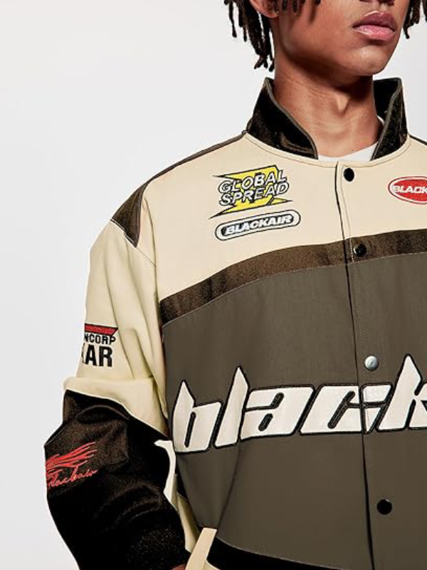 Air Racing Style Brown Beige Varsity Jacket