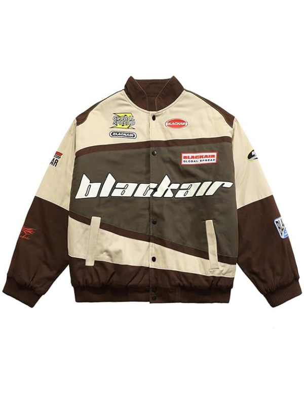 Air Racing Style Brown and Beige Varsity Jacket