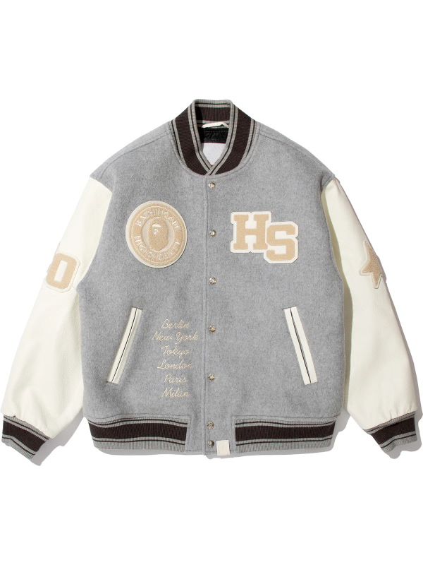 BAPE X HIGHSNOBIETY Varsity Jacket Grey & White