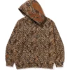 Leopard print hoodie with shark design