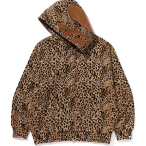 Leopard print hoodie with shark design