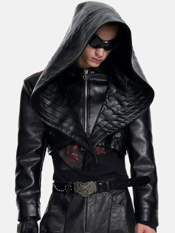 Bat Hat Black Hooded Short Jacket