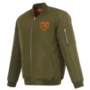 Chicago Bears JH Design Nylon Full-Zip Reversible Bomber Jacket - Olive-Orange