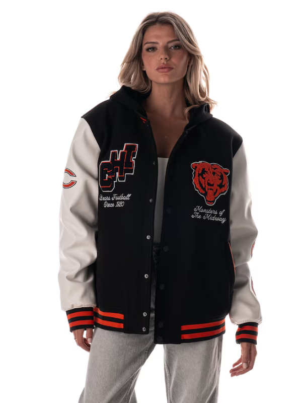 Chicago Bears The Wild Collective Hooded Varsity Jacket Black