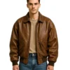 Classic Brown Leather Bomber Jacket for Men