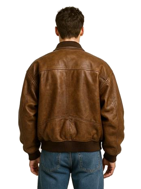 Classic Brown Leather Oversized Bomber Jacket for Men
